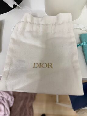 Dior White Drawstring Pouch with Gold Logo